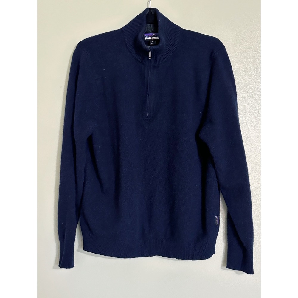 Patagonia Men's Recycled Cashmere 1/4-Zip Sweater in navy blue Men's Size Large